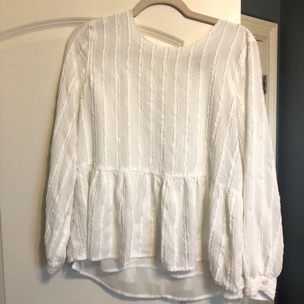 LOFT Peplum Layered Off-White Striped Blouse Top Medium